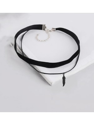 Takıconcept Tüy Detaylı Ikili Boyun Kolye Kadın Choker, Kadın Kolye