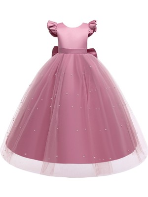 NSM Life Kız Çocuk Pudra Pembe Uzun Etek Yılbaşı Mezuniyet Doğum Günü Parti Abiye Elbise