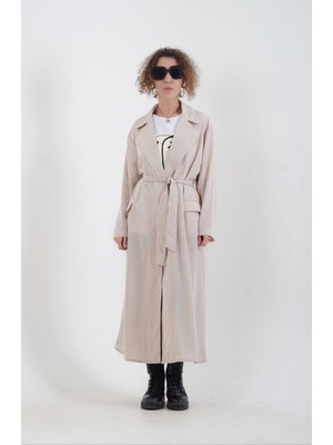 Zelish My Sister Bej Beli Kuşaklı Trenchcoat