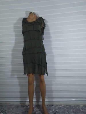 Bohem Stil Kat Kat Taşlanmış Mini İpek Elbise