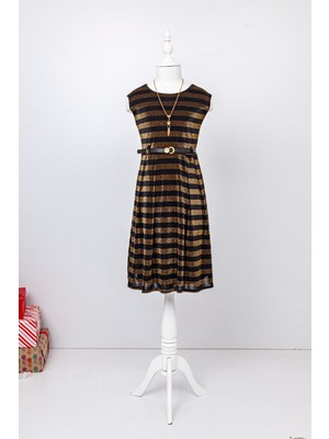 Ramon & Artos Ramon Artos Yaldız Simli Çizgili Hayal Tül Model Kız Çocuk Elbise