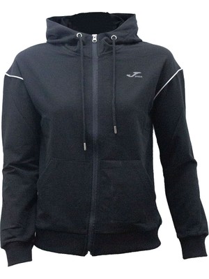 Joma Kadın Sweatshirt Kapşonlu Full Zip Siyah Uzun Kol Düz Renkli Tasarım
