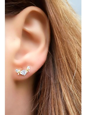 Ose Shop 925AYAR Gümüş Üzerine Altın Kaplama Tasarım El Işi Mineli Küpe