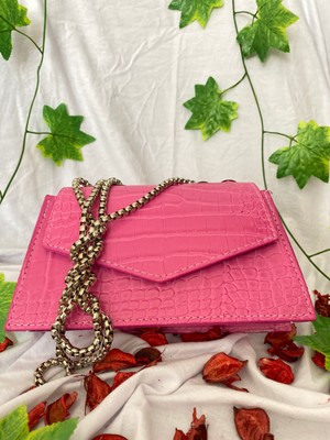 Aylacan Fashion Pembe Kol Çantası Gümüş Zincirli