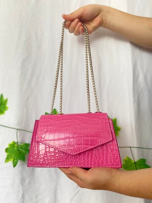 Aylacan Fashion Pembe Kol Çantası Gümüş Zincirli