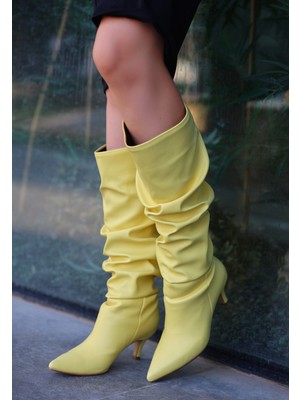 Erbilden Ewon Sarı Cilt Topuklu Çizme