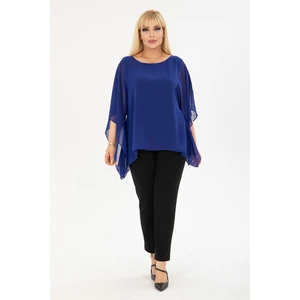 Büyük Beden Saks Şifon Bluz 3A-2403
