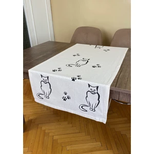 Pamuk İdea Kedi Desenli Runner Tahta Baskılı Taş Baskı Buldan Işi Pamuk Keten Bezi Şömen Ranır Patili Kedili