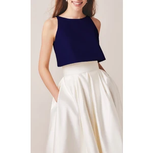 NSM Life Kadın Lacivert Renk Saten Abiye Sırt Açık Oval Kesim Bustiyer