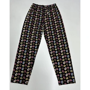 Kadın Pamuklu Ekose Desenli Pijama Altı Eşofman Kurdeleli Beyaz Lacivert Kare