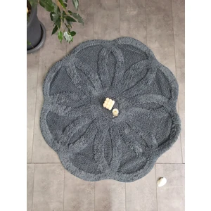 Papatya Antrasit Doğal Pamuklu Banyo Paspası 100X100 cm Tek Parça Tufting Dokuma Paspas