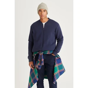 Altınyıldız Classics Erkek Lacivert Standart Fit Normal Kesim Içi Polarlı 3 Iplik Kolej Yaka Pamuklu Sweatshirt Ceket