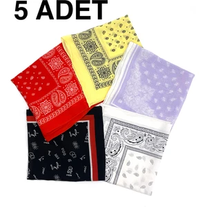 Naz Ipek 5'li Set  Pamuklu Bandana Fular 55X55CM Toptan  5 Adet Etnik Geometrik Çiçekli