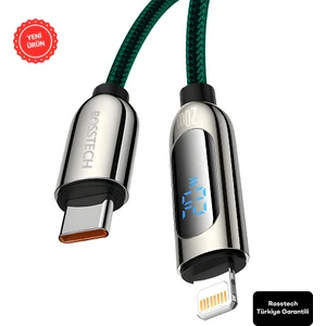 20W Usb-C To Lightning Dijital Ekranlı Hızlı Şarj Kablosu 1.2m (Rosstech Türkiye Garantili)