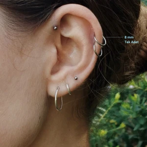 8 mm Silver Cerrahi Çelik Düz Halka Tragus Piercing Helix Kıkırdak Rook Daith
