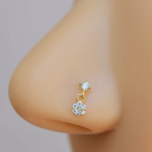 Gold Kaplama 925 Ayar Gümüş Çiçek Sallantılı Burun Hızma Piercing