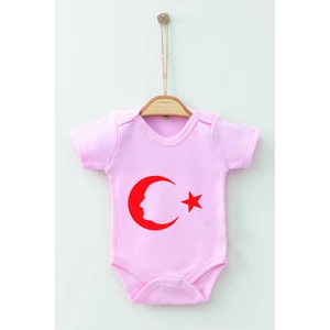 Ada Bebek Çocuk Adabebek  Pamuk Organik Ay Yıldız Desenli Kısa Kollu Body Badi Bebek Zıbın