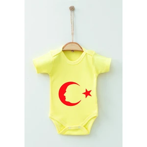 Ada Bebek Çocuk Adabebek  Pamuk Organik Ay Yıldız Desenli Kısa Kollu Body Badi Bebek Zıbın