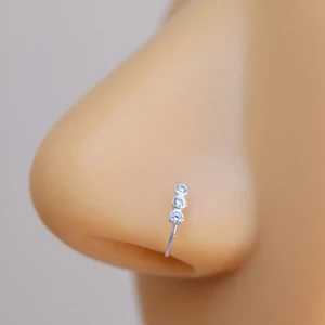925 Ayar Gümüş Üçtaşlı Halka Hızma Burun Piercingi
