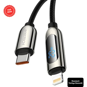 20W Usb-C To Lightning Dijital Ekranlı Hızlı Şarj Kablosu 1.2m (Rosstech Türkiye Garantili)