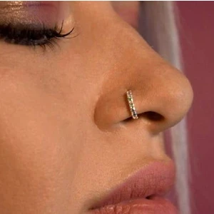925 Ayar Gümüş Halka Taşlı Hızma Burun Piercing 9 mm Gold Renkli