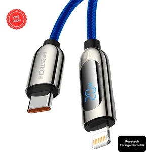 20W Usb-C To Lightning Dijital Ekranlı Hızlı Şarj Kablosu 1.2m (Rosstech Türkiye Garantili)