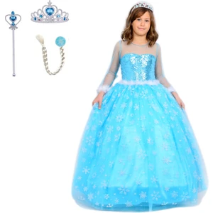 İhtiyaç AVM Butik Happy Kids Kız Çocuk Prenses Elsa Kostümü Uzun Kollu Elsa Kostümü 1-12 Yaş Taç-Asa-Saç Hediyeli