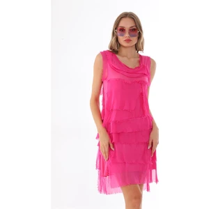Bohem Stil Kat Kat Taşlanmış Mini İpek Elbise