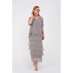 Bohem Stil İtalyan 2 Beden Ince Gösteren Yarım Kol Kat Kat Ipek Elbise