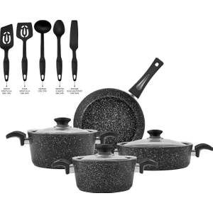 Defne Biogranit 7 Parça Tencere Seti Black + Karaca Maestro 5 Parça Servis Seti