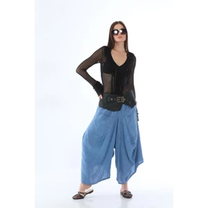 Bohem Stil Italyan Cepli Keten Şalvar Pantolon CMN00154