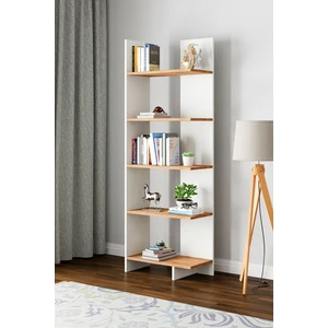 Asimetrik Beş Raflı Kitaplık Modern Tasarım Beyaz Suntalam 60 cm x 29 cm x 176 cm