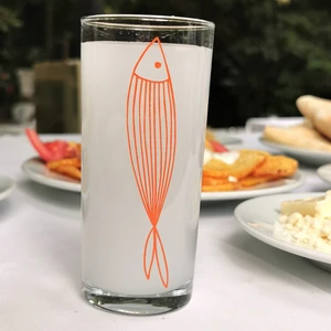 The Lucid Lab Orange Smooth Fish / Turuncu Balık Baskılı Paşabahçe Rakı Kadehi - 6 Adet