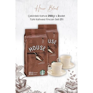 House Blend Çekirdek Kahve 250 gr x 2 Adet ve Türk Kahvesi Fincan Seti 2'li