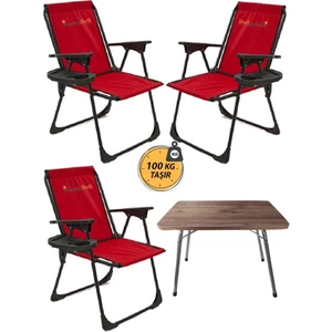 KampSeti 3 Adet Katlanır Kamp Sandalye ve Masa Seti-Taşınabilir Piknik Bahçe Sandalyesi-Masası