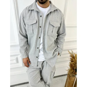 Elku Moda Kaşe Oversize Çift Cepli Salaş Kalın Ceket Gömlek