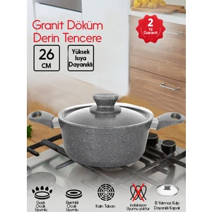 Döküm Granit Yanmaz Yapışmaz Derin Yemek Tenceresi 26 cm