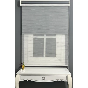 Çiftli Sistem Modern Renkli Çizgi Tül & Mat Gri Stor %90 Işıgı Keser