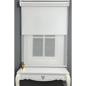 Çiftli Sistem Modern Çizği Tül & Mat Beyaz Stor %80 Işıgı Keser
