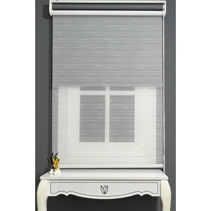 Çiftli Sistem Modern Çizgi Beyaz Tül & Mat Gri Stor %90 Işıgı Keser