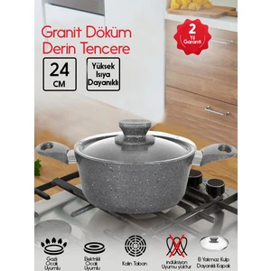 Döküm Granit Yanmaz Yapışmaz Derin Yemek Tenceresi 24 cm