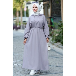 Lidya Beli Lastikli Kapüşonlu Tesettür Elbise 586 - Gri