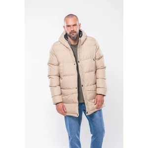 K236 Erkek Bej Kapşonlu Kaban