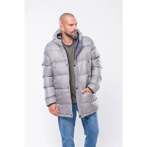 K236 Erkek Gri Kapşonlu Kaban