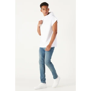 Altınyıldız Classics Erkek Beyaz Long Fit Kapüşonlu Kolsuz Sweatshirt