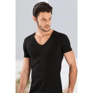 Hmd Siyah 3 Lü Paket Erkek Derin V Yaka Kısa Kollu Lycralı Siyah T-Shirt EDY712-713S