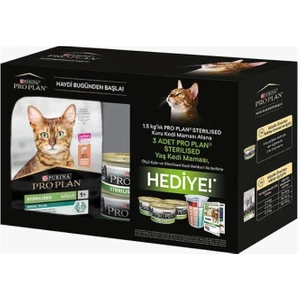 Pro Plan Kısırlaştırılmış Somon Balıklı Kedi Maması 1,5 kg + 3 Adet Pro Plan Yaş Mama Hediye