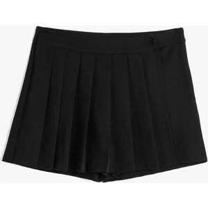 Pileli Şort Etek Mini Normal Bel Düğme Detaylı