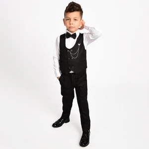 Merdia Kids Erkek Çocuk Smokin Takım Elbise 6 Düğmeli Yelekli Papyonlu Zincirli