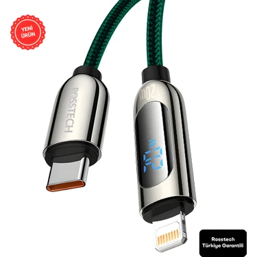 Rosstech 20W Usb-C To Lightning Dijital Ekranlı Hızlı Şarj Kablosu 1.2m (Rosstech Türkiye